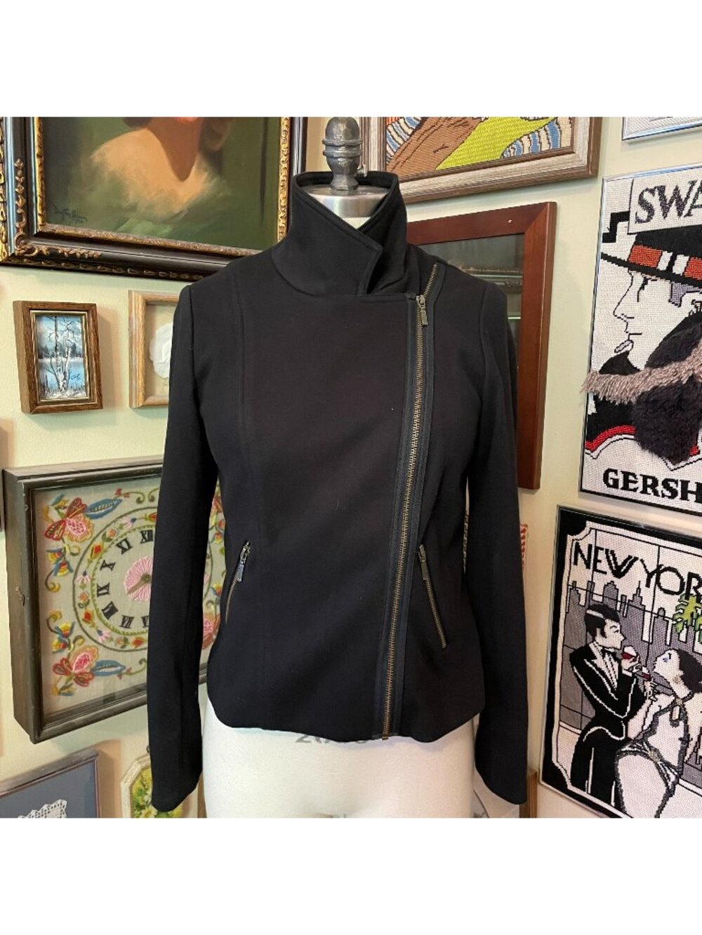 Coldwater Creek Black sweatshirt Knit Moto Jacket Size 10